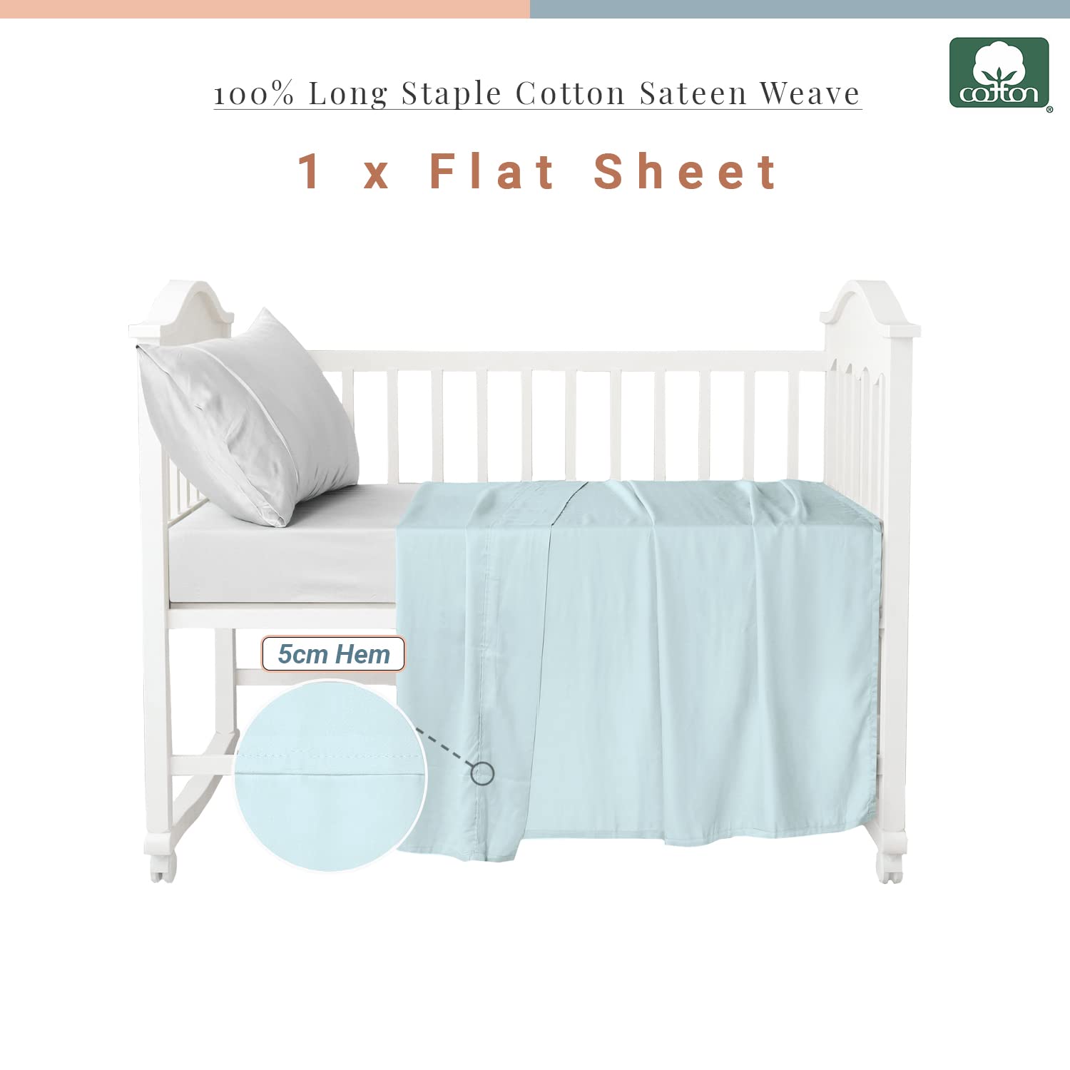 Pizuna Cotton Flat Crib Sheet Baby 70 X 100cm Baby Blue - Image 3