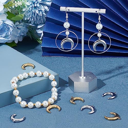 Beebeecraft 12Pcs 2 Colors 18K Gold Plated Moon Charm Silver and Gold Double Horn Dangle Charms with Plastic Box for DIY Necklace Earrings Bracelet Jewellery Making - Image 4