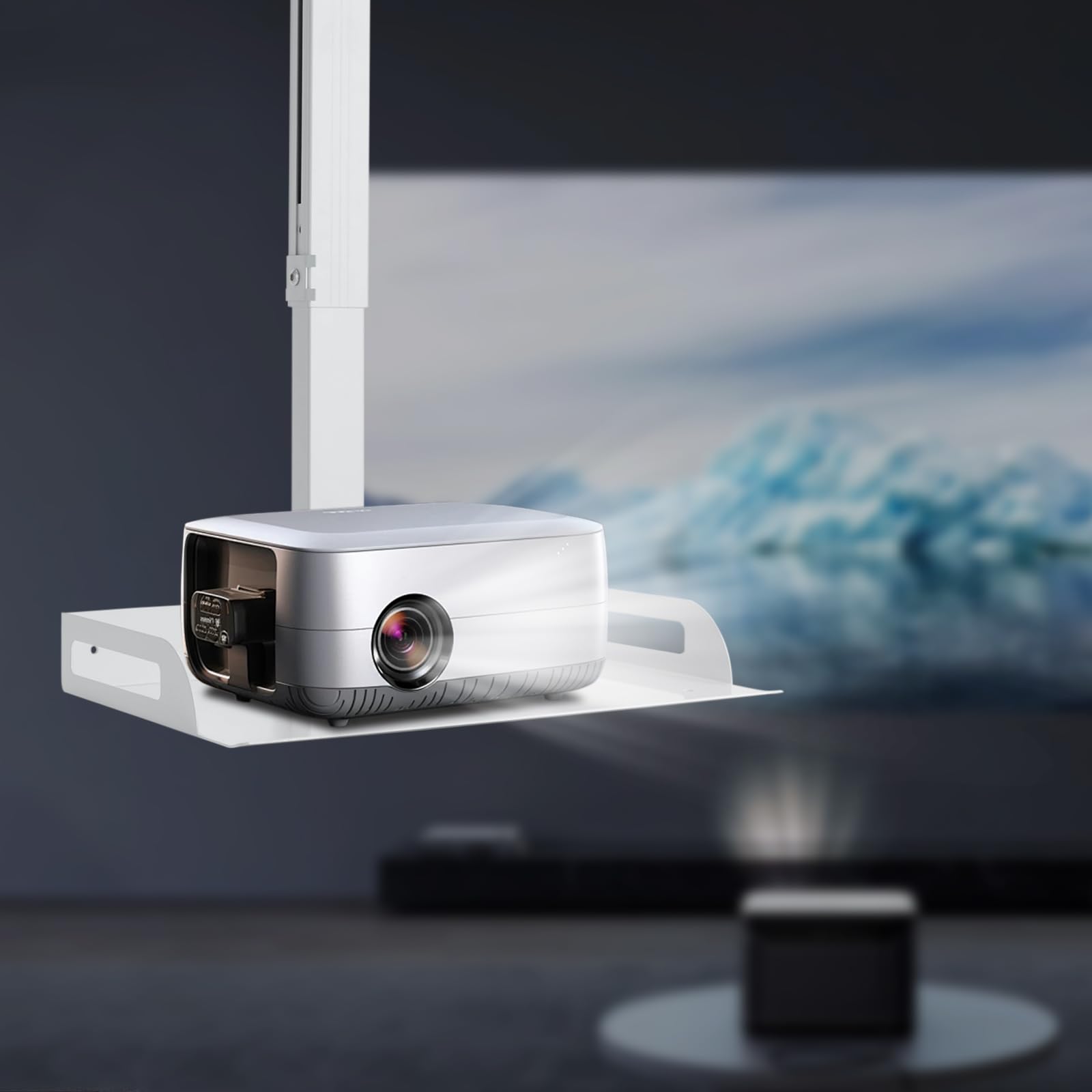 Supporto per proiettore da soffitto, regolabile in altezza, universale, fino a 14 kg, per proiettore casa, ufficio, soggiorno, sala conferenze, aule, ecc. (bianco)
