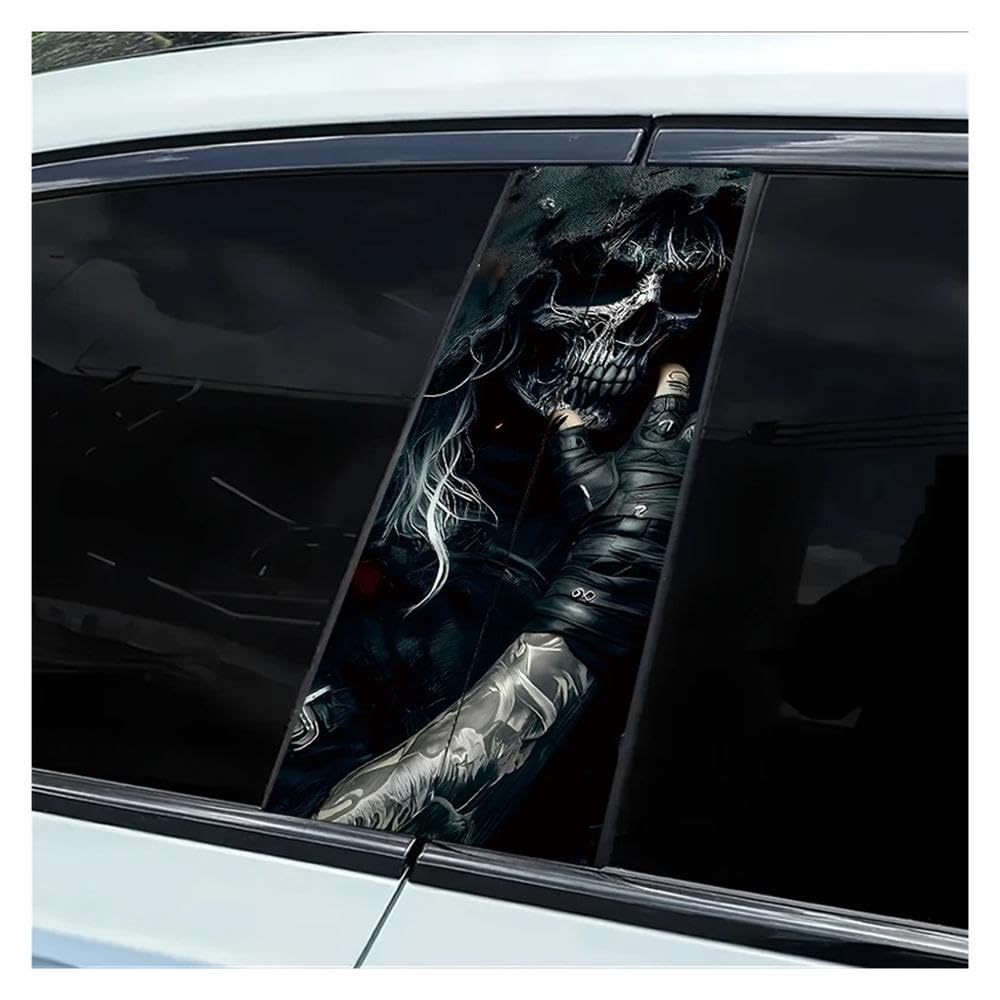 Auto Accessory 2pcs Car Door Post Decals Skull Smooth Material Protection Film
