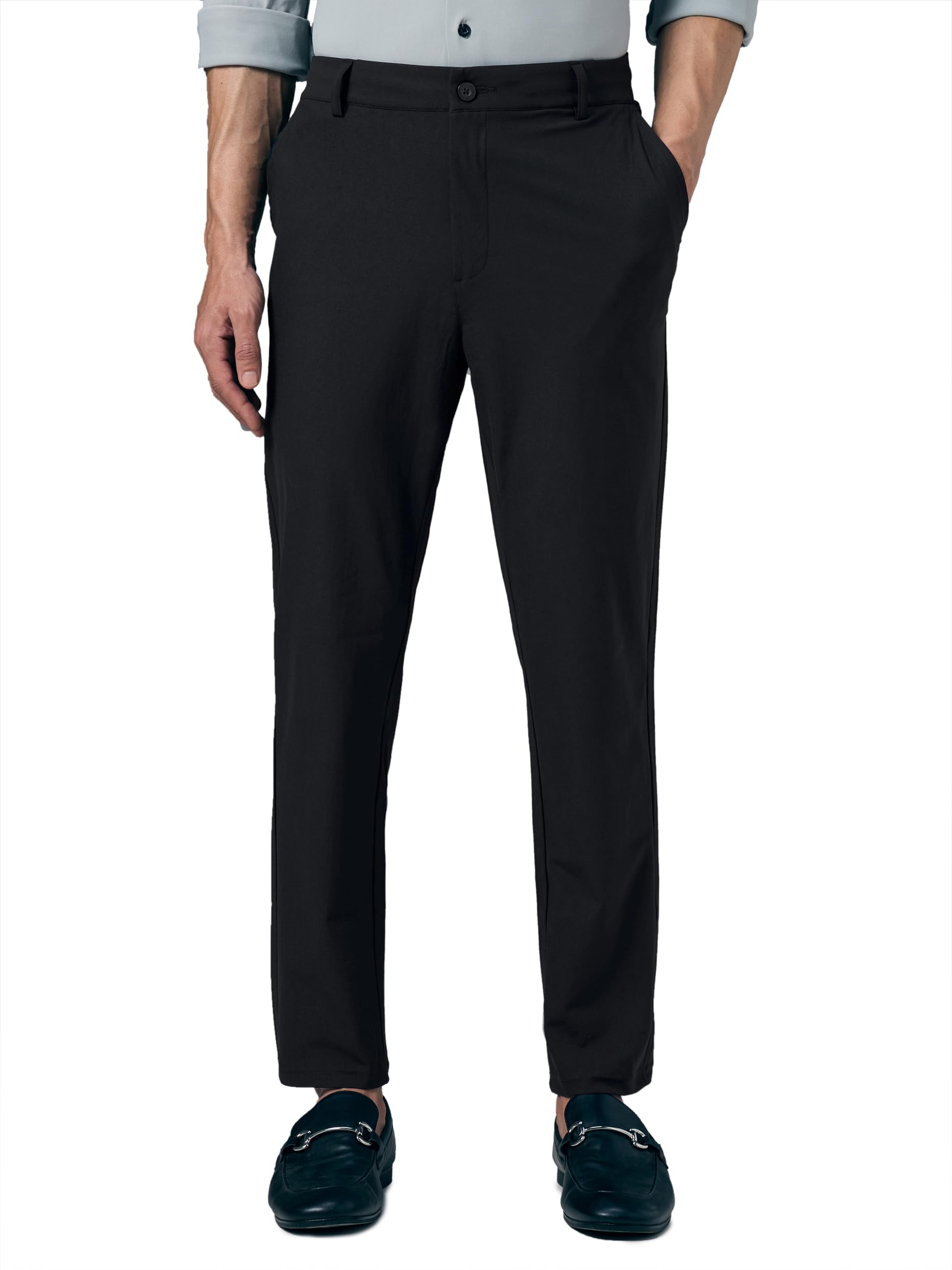 TECHNOSPORT Men's Semi-Formal Solid Slim Fit Trousers DURACOOL+ Quick Dry Polyester Mid Rise Button Closure for Office Smart Casual Wear Anti Odour