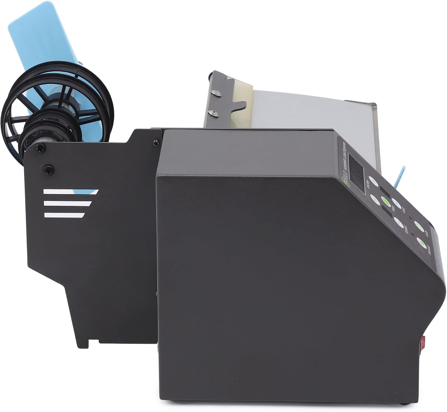 U.S. Solid Automatic Label Dispenser for Rolls and Fanfold Labels, Counter with Preset Quantity, Translucent and Opaque, up to 7 in Wide, 1/1.5/3 in Cores, Adjustable Speed to 10 in/s
