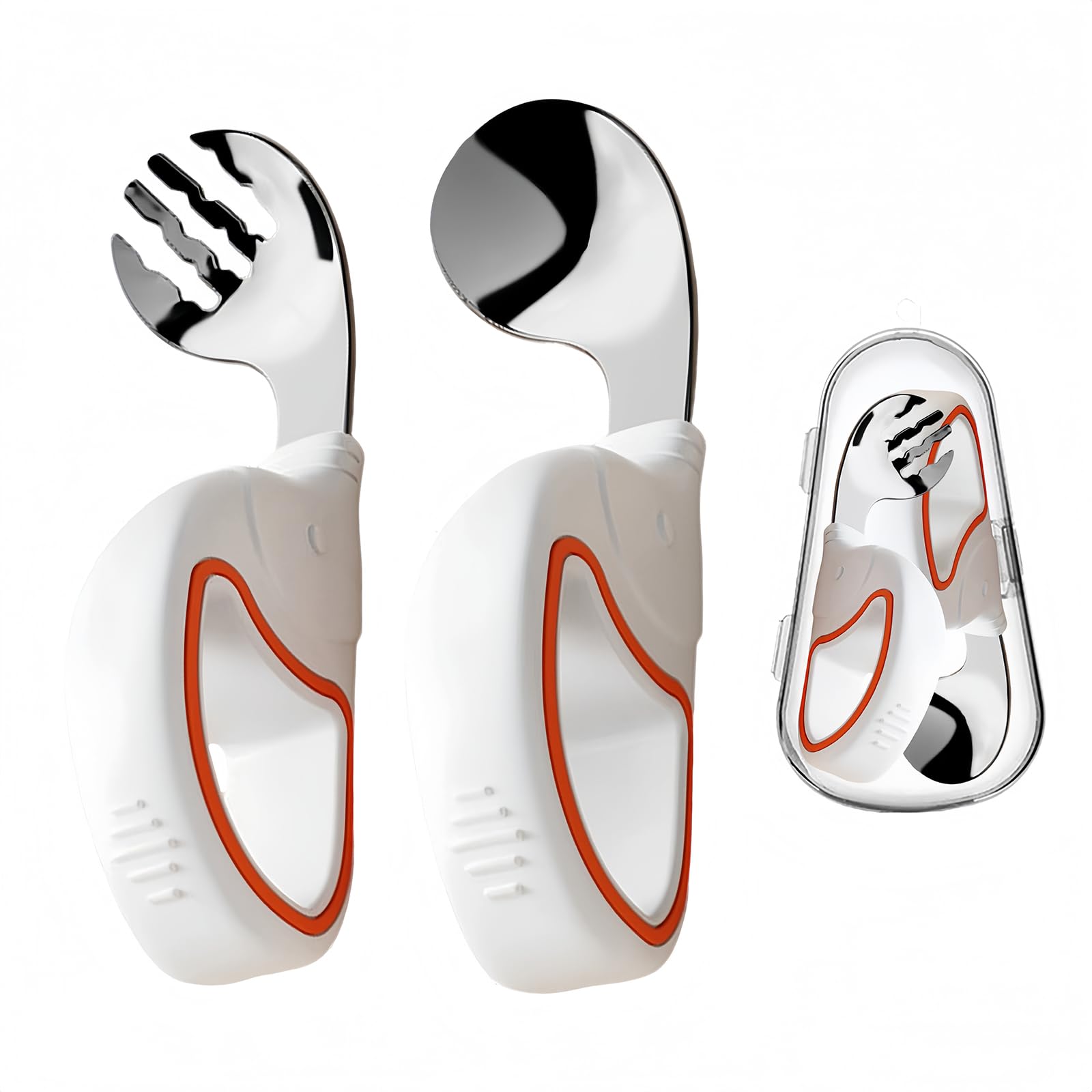 ORAGKE Kinderbesteck ab 1 jahr, Baby Besteck Edelstahl, Esslernbesteck mit Ergonomischer Silikongriff, Esslernlöffel Baby, Baby Besteck ab 1 jahr, Bestecksets für Kleinkinder mit Etui (Weiß)