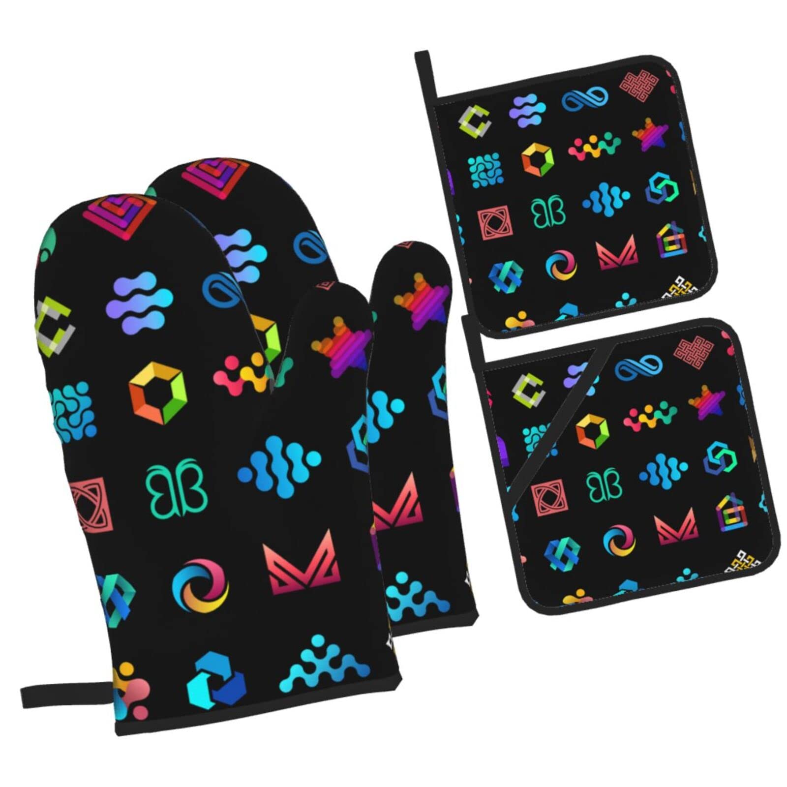Big Vector Set Design Oven Mitts and Pot Holders Sets, Christmas Oven Mitt Kitchen Heat Resistant Non-Slip Pot Holders Set for Cooking Baking BBQ