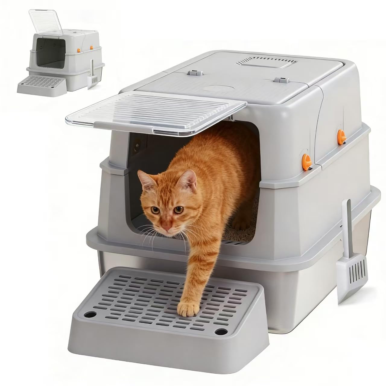 Stainless Steel Cat Litter Box - Gray High-Sided Enclosed Design, Anti-Leak, Reduces-Odors, Non-Sticky, Easy to Clean, Metal Cat Litter Box, High Side