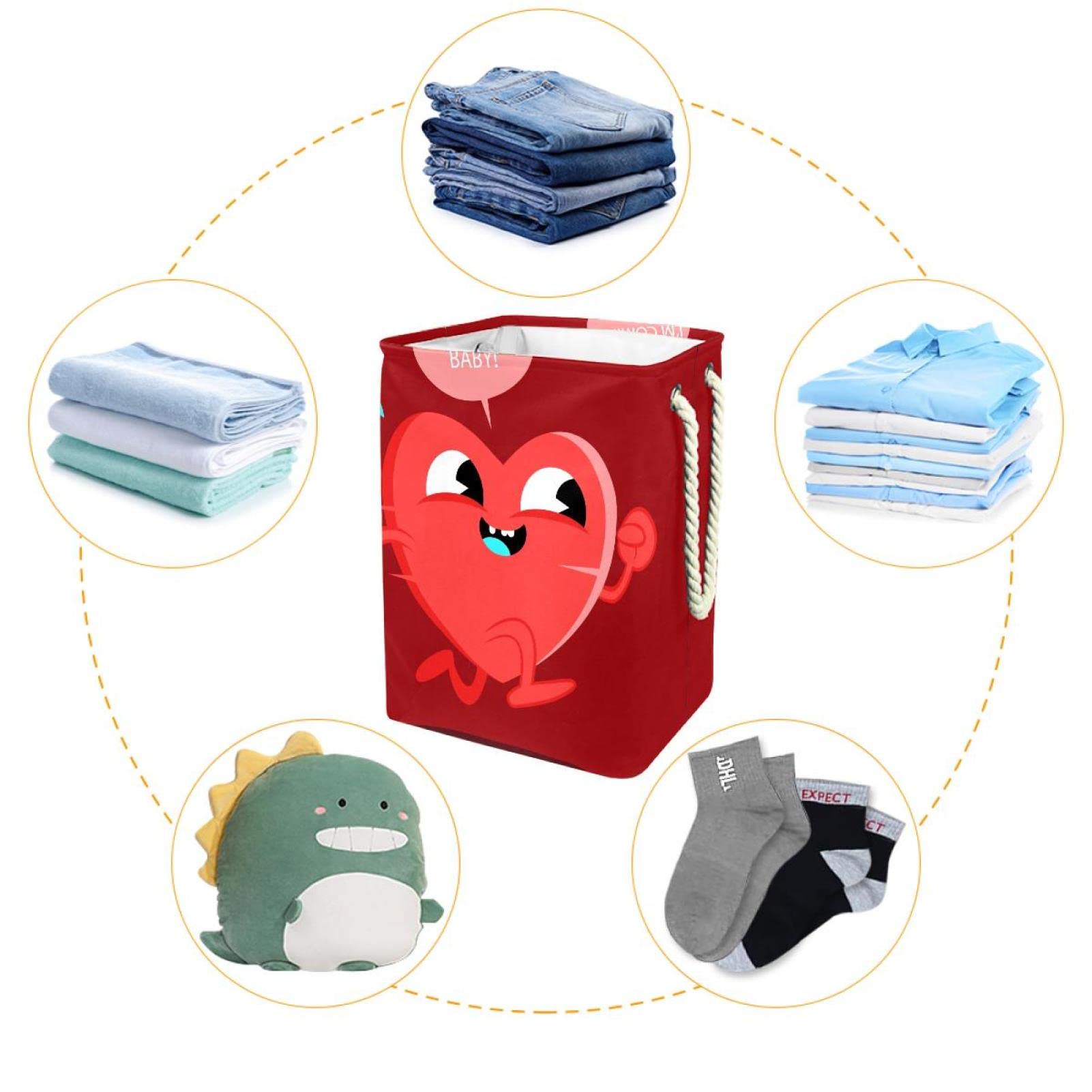 Cesta impermeable para la ropa sucia con asa, corazón rojo