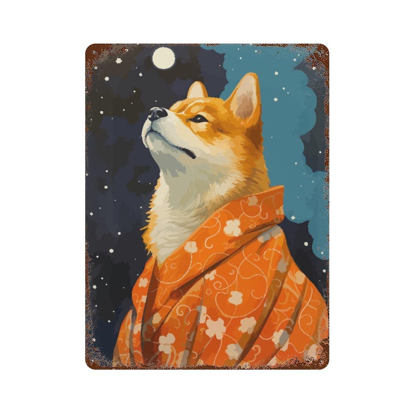 Shiba Inu Pixel Art Rust Effect Tin Sign 15.7"x11.8", Novelty Wall Decor for Garage, Pub Or Kitchen