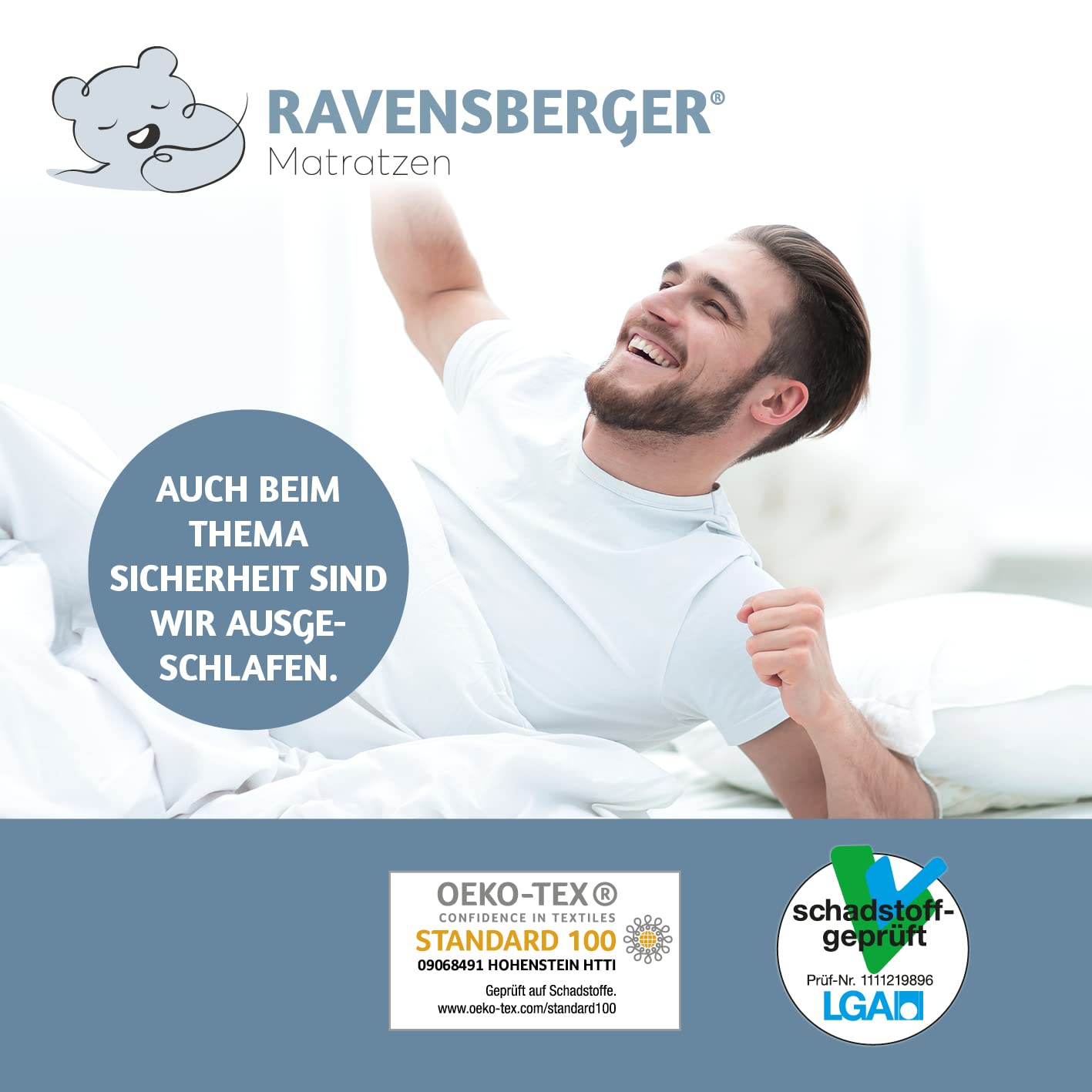 Ravensberger Matratzen Visco-Topper - 90 x 200 x 9 cm - H2/3 RG60 (50-110 kg) - 7 Zonen Matratzenauflage - 9 cm Gesamthöhe - mit Baumwoll-Doppeltuch-Bezug - Matratzentopper