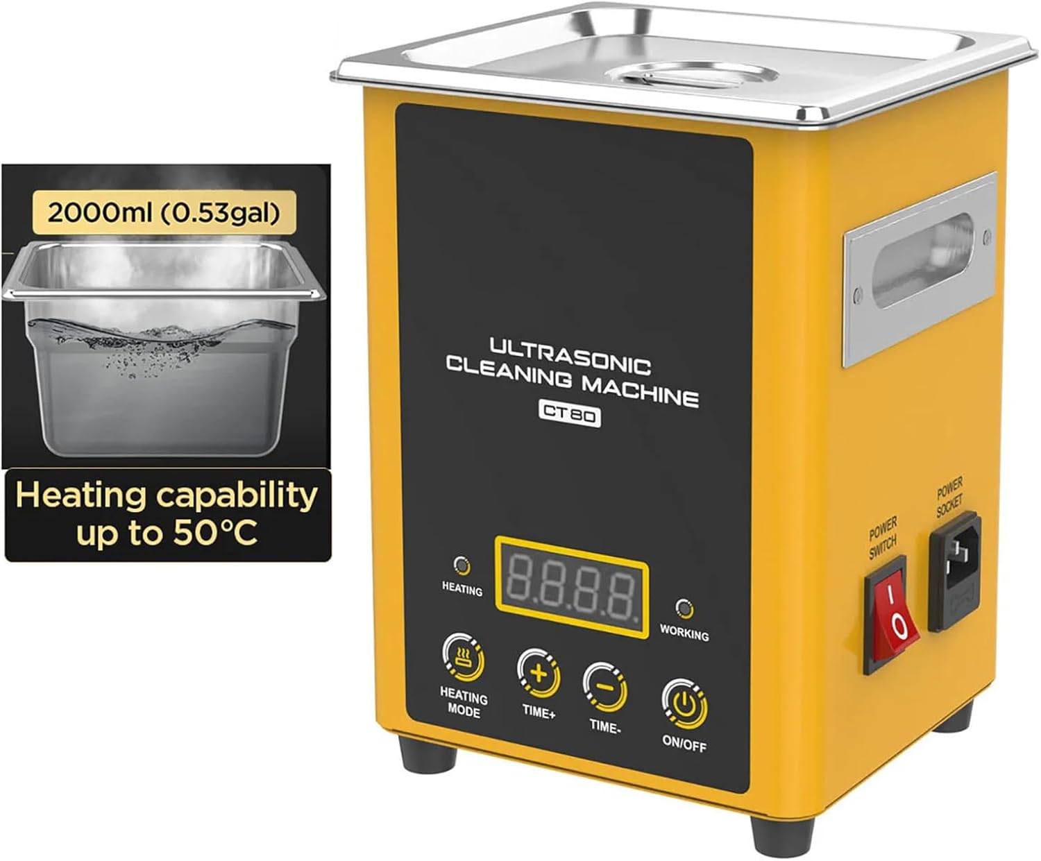 Ultrasonic Cleaning Machine,CT80 Heated Cleaning Machine,60W Diesel Fuel Injector Cleaner For Car Parts,Jewelry,Industry,Laboratory With Heating Mode & Adjustable Cleaning Time,1.6L Tank,110V/220V
