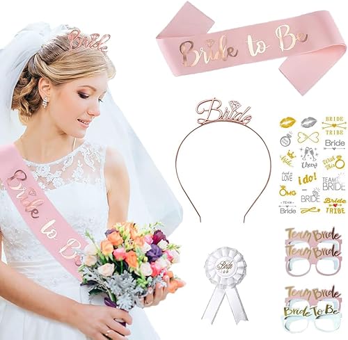 Regalos de despedida de soltera para despedida de soltera, banda de novia, diadema dorada, velo de tiara, insignia, gafas de sol de equipo de novia