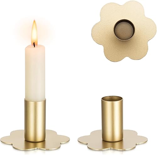 Portavelas cónico Portavelas 2 piezas de oro Candelabros de mesa Portavelas de latón Candelabros Decoración Hogar Flor Candelabros Titular de la