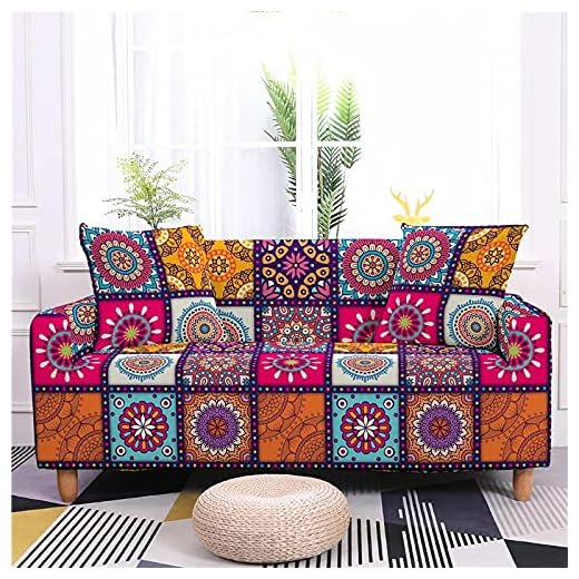 AMZAO Sofföverdrag med hög sträckning 1 2 3 4-sits böhmisk stil 3D-tryckta överdrag Elastiskt tyg Tvättbar fåtölj Sofffodral Skyddskåpa Dekor för lädersoffor Loveseat