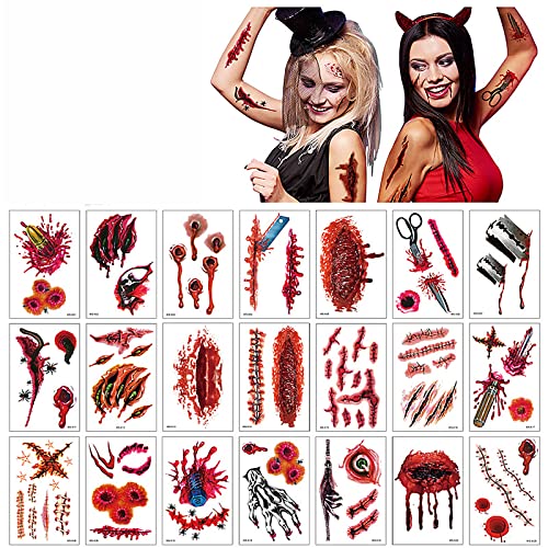 Halloween-Narben-Tattoos-Aufkleber, realistisches gefälschtes temporäres Tattoo mit gefälschtem Schorfblut, spezielle Kostüm-Make-up-Requisiten Cover