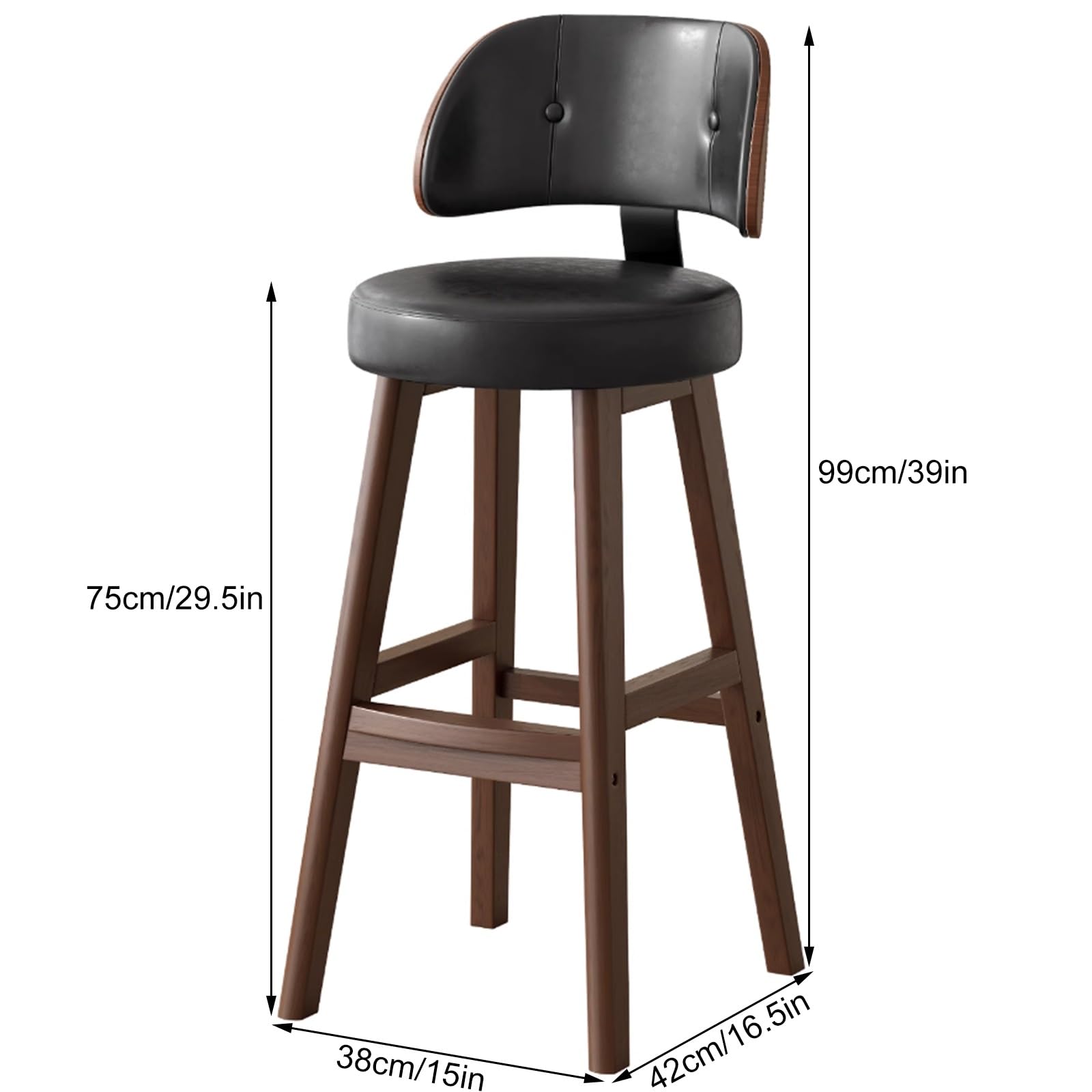 Sgabelli Bar Alti per Isola Cucina, Sedie Bar Alti Fino al Bancone Rivestiti in Vera Pelle con Schienale, Gambe in Legno Massello, Cuscino di Seduta Spesso, per Bancone