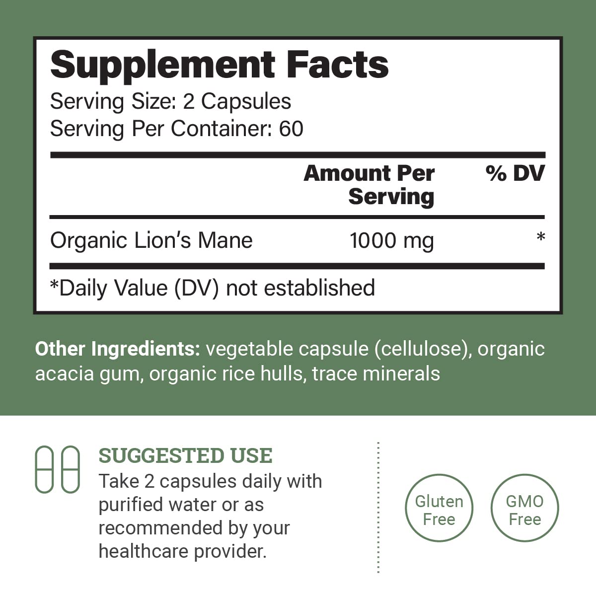 Earth Harmony Naturals Organic Lions Mane Supplement (1000mg), 2-Month Supply Lion's Mane Mushroom Supplement Extract to Support Focus, Memory (120 Capsules) — Amazon image 2