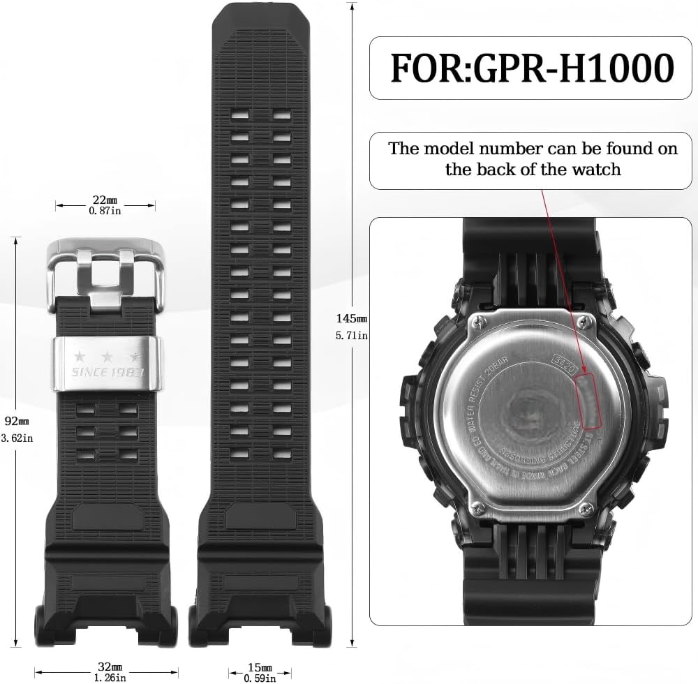 Resin Watch Band Compatible with Casio 3554 GPR-H1000 GPR-H1000-1JR, Waterproof Sport Replacement Strap for Men’s Watch