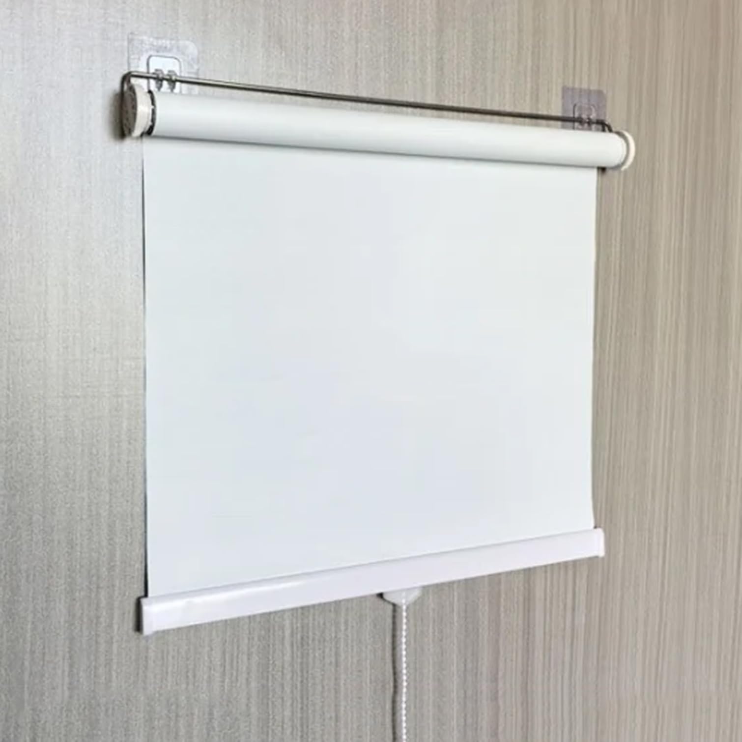Sh000ad Blackout Roller Blinds with Spring System,No Drill,Retractable Roller Shades,Adhesive Hooks Roll Up Window Blinds,for Bathroom Office Sunroom,Opaque Privacy,Width x Height (90cm x 150cm,White)