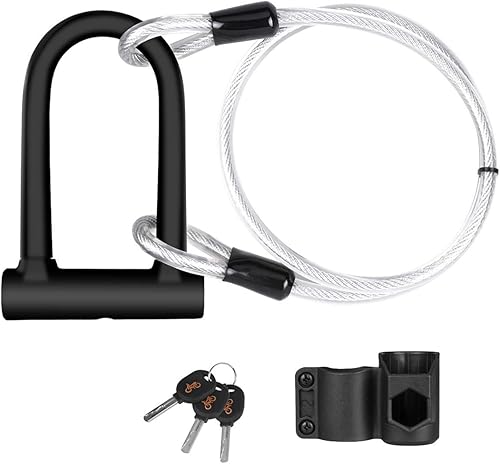 Bike U Lock 0.709 in resistente antirrobo con cable de acero de seguridad con soporte de montaje resistente y llave antirrobo Cerraduras seguras