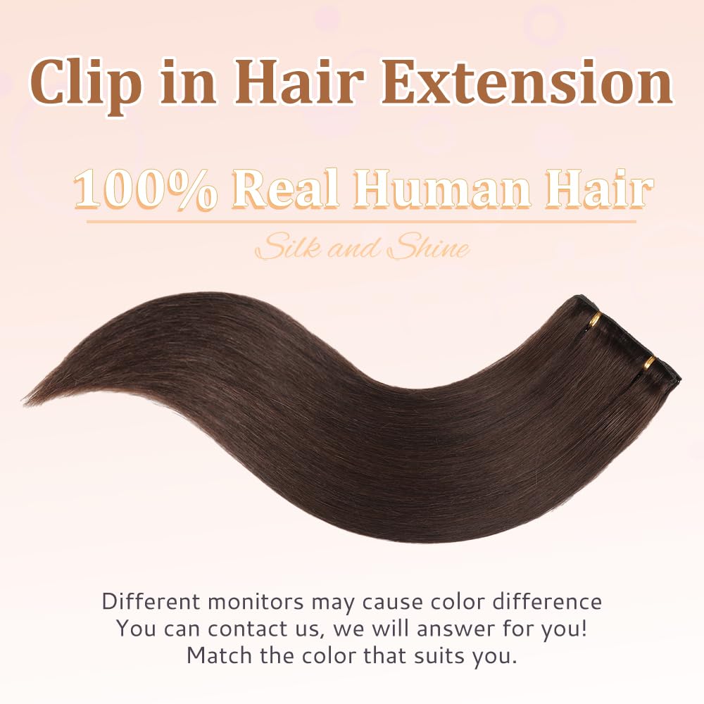 HotLulana Extension Capelli Veri Clip 7pcs 50cm 120g Marrone Cioccolato Extension Capelli Veri 20 Pollice Extension Capelli Clip Invisible Extension Clip Capelli Veri Clip IN Extension Human Hair 2#