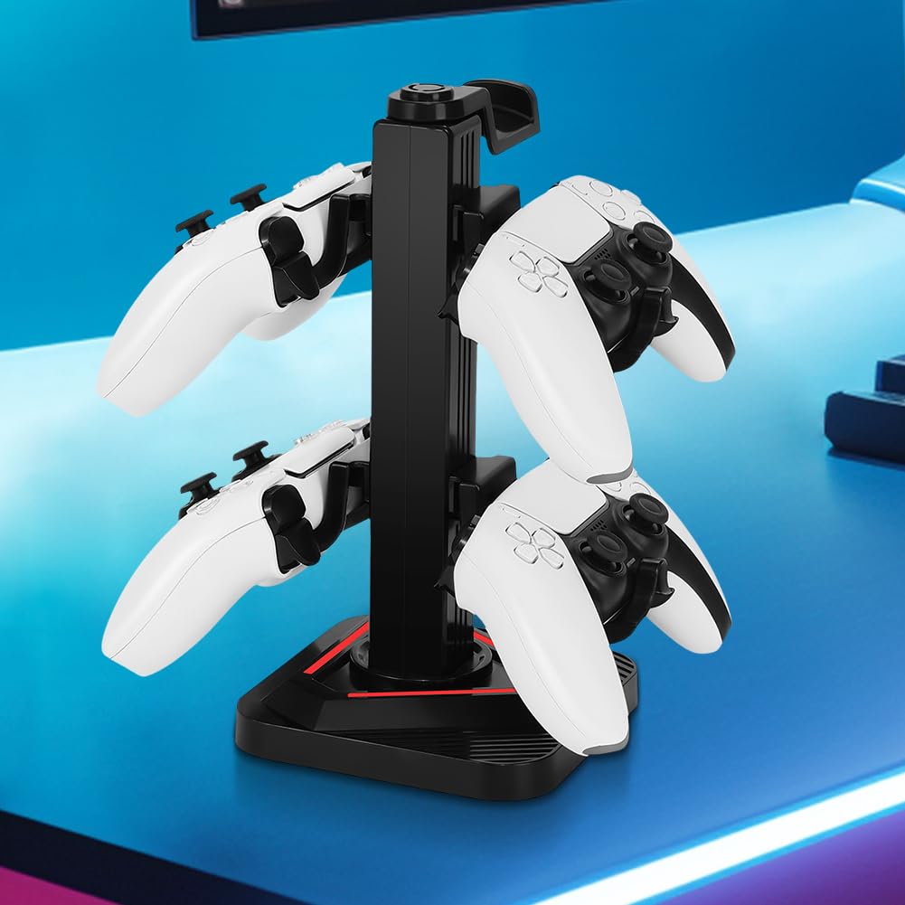 Soporte para auriculares para juegos con iluminación RGB y puertos USB para controladores universales