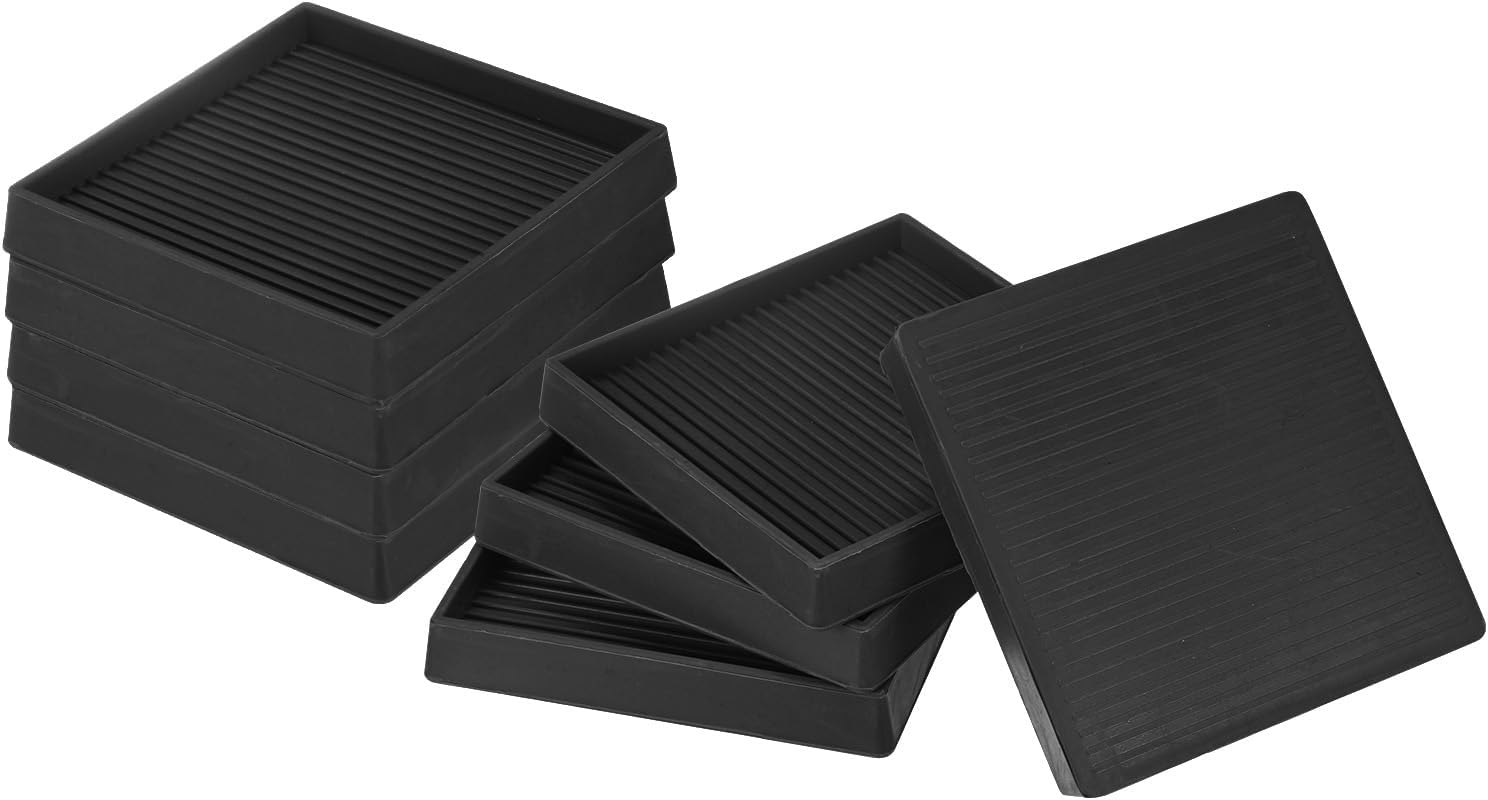 M METERXITY 8-Pack Furniture Coasters Cups, 4" Square Rubber Anti Slide Floor Protector Pads for Sofa Chair/Piano Stopper, Furniture Caster Leg Non Slip Feet Cups [Brown]