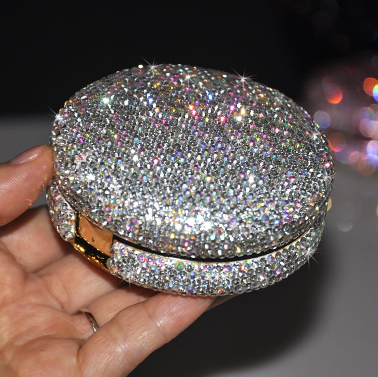 Bling Diamond Makeup Powder Empty Container, Cushion Foundation Case with Round Mirror, Air Cushion Puff Case, Foundation BB Cream Box -White