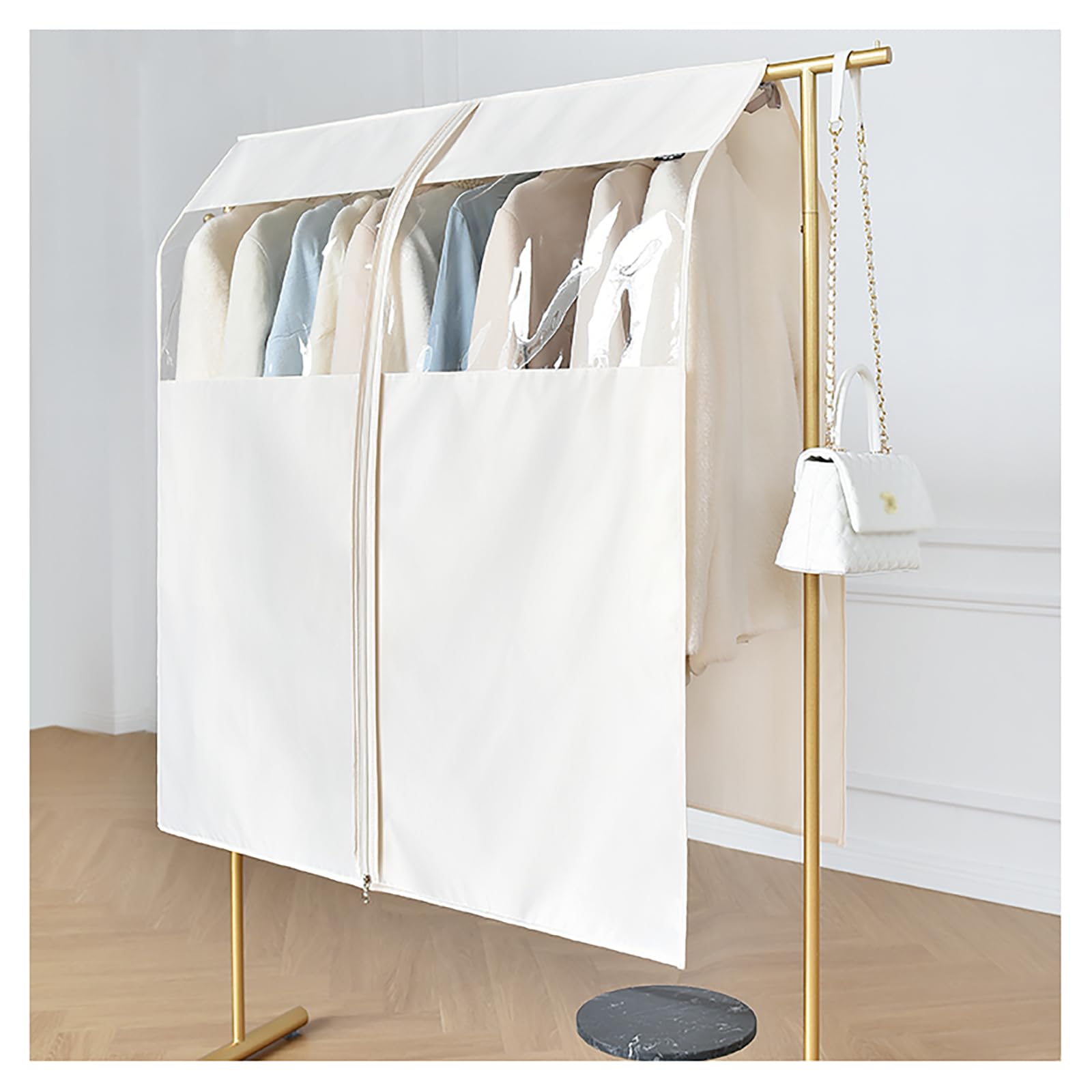 kleiderständer Abdeckung, Schutzhülle Kleiderständer, Staubdichter Anzugbezug Mit Durchgehendem Reißverschluss, Kleiderschrank-hängende Satin-kleiderhüllen, (Size:180×113cm/70.9×44.5in,Color:Weiß)