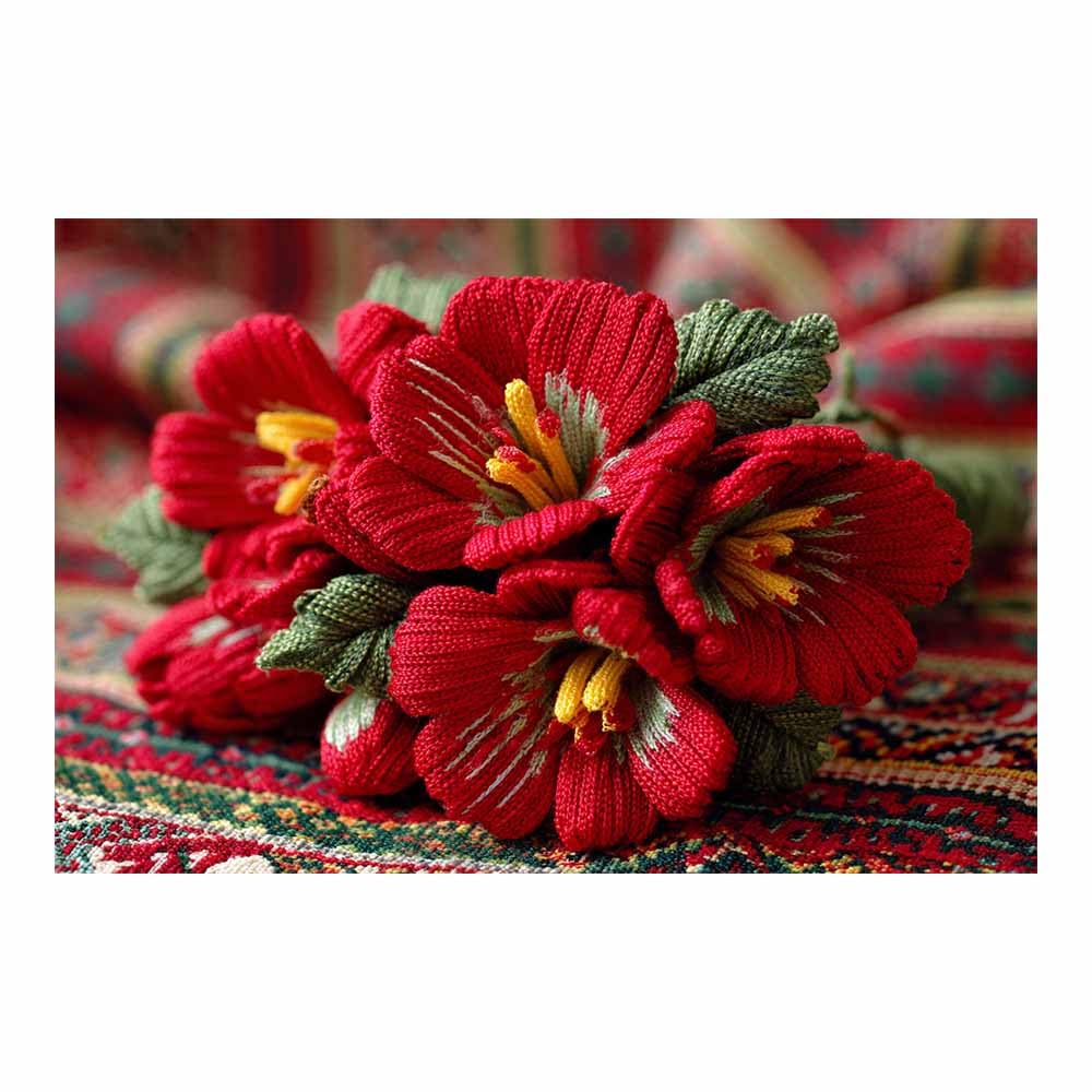 ZAMAEIU Canvas Print Wall Art Woven-pattern Flower Modern Nature Landscape Poster, for living room, bedroom,Corridor Office Room Decoretc.(red)-80x120cm Unframed