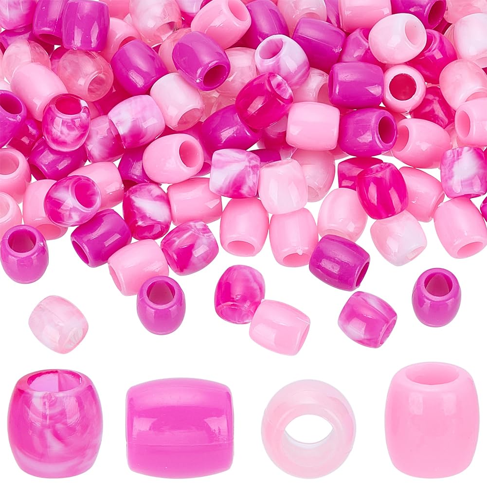 SUNNYCLUE 1 Box 120pcs 4 Colors Pink Hair Beads Dreadlock Beads ABS Plastic European Large Hole Hot Pink Hair Pony Jumbo Loc Spacers for Jewellery Making Valentine's Day Women Braid Clips Accessories