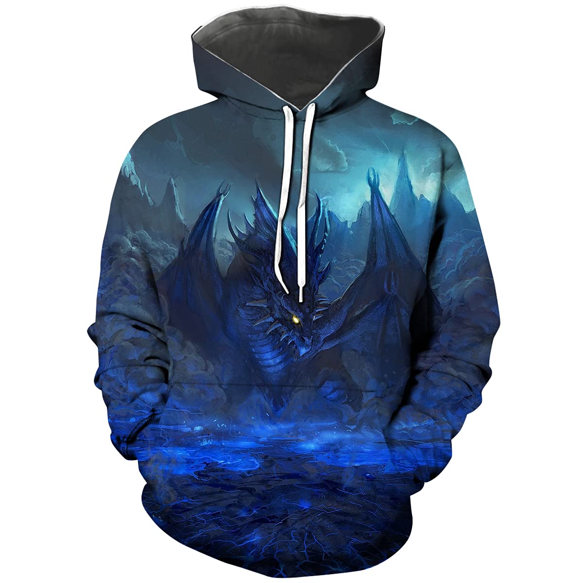 Hisayhe Mens Novelty Hoodie Dragon Graphic 3D Print Casual Sweatshirt Pullover