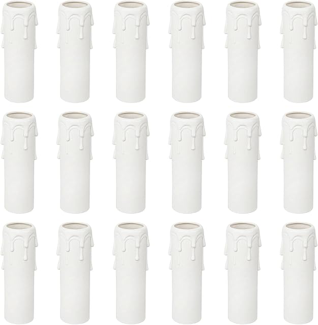 18Pcs Candle Drip Sleeves, Jubaopen White Plastic Candle Drips Candle Bulb Covers for Light Fittings Chandelier Wall Light Pendant Light Fittings Replacement Christmas Decoration (100mmx25mm)