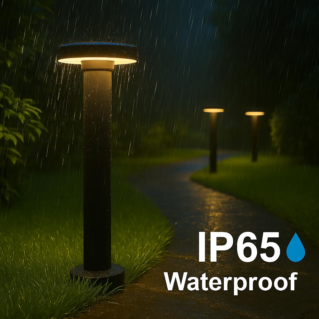 Jandei - Baliza LED Exterior 60 cm Circular, Lámpara Jardín IP65 Aluminio Negro, Luz Cálida 3000K, 12W, Baliza Tipo Seta con Difusor Opal para Caminos y Terrazas