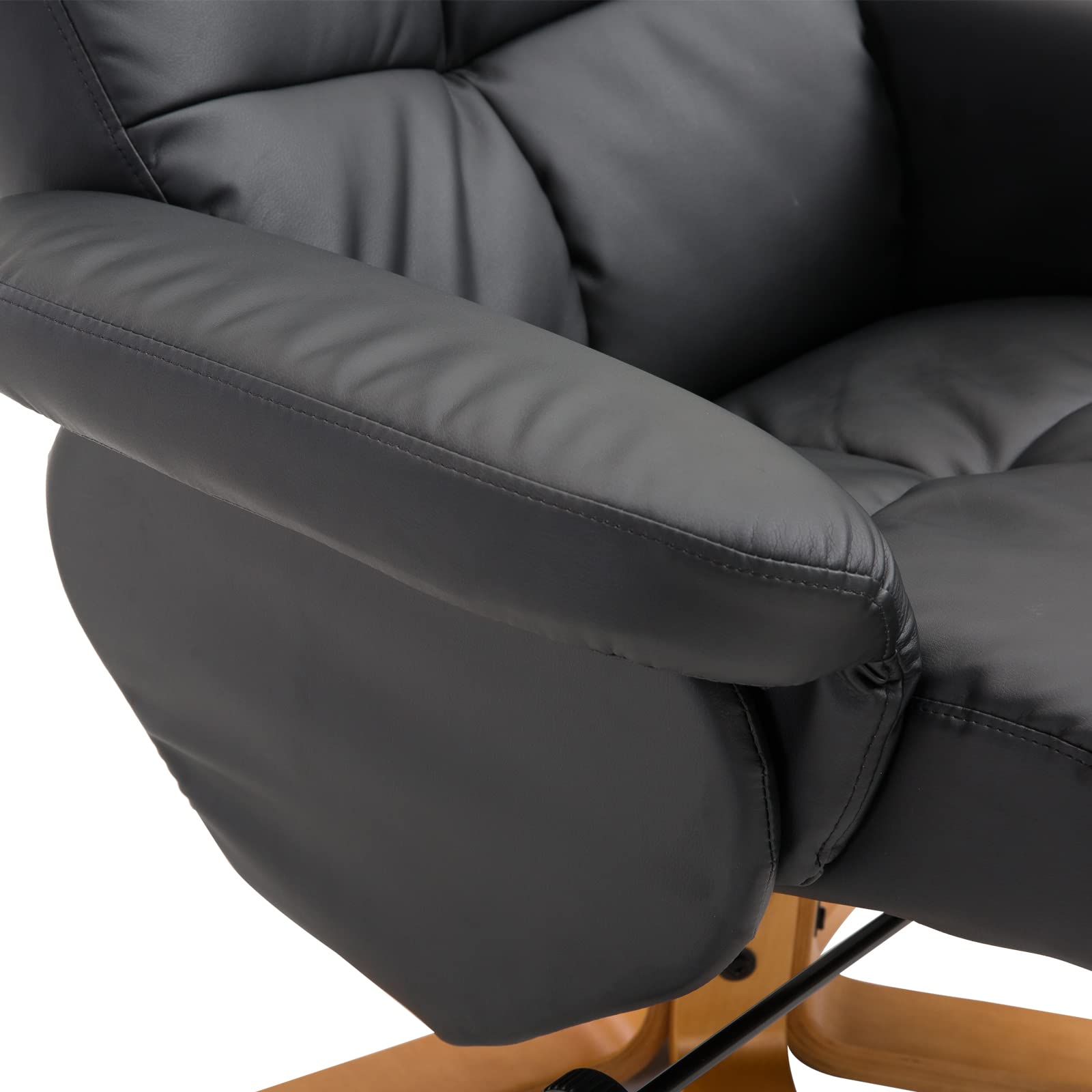 HOMCOM Fauteuil Relax avec Repose-Pied, Fauteuil de Relaxation en PU, pivotant à 360°, Dossier inclinable, Assise et Dossier rembourrés, Rangement caché, pour Salon, Chambre, Home cinéma, Noir