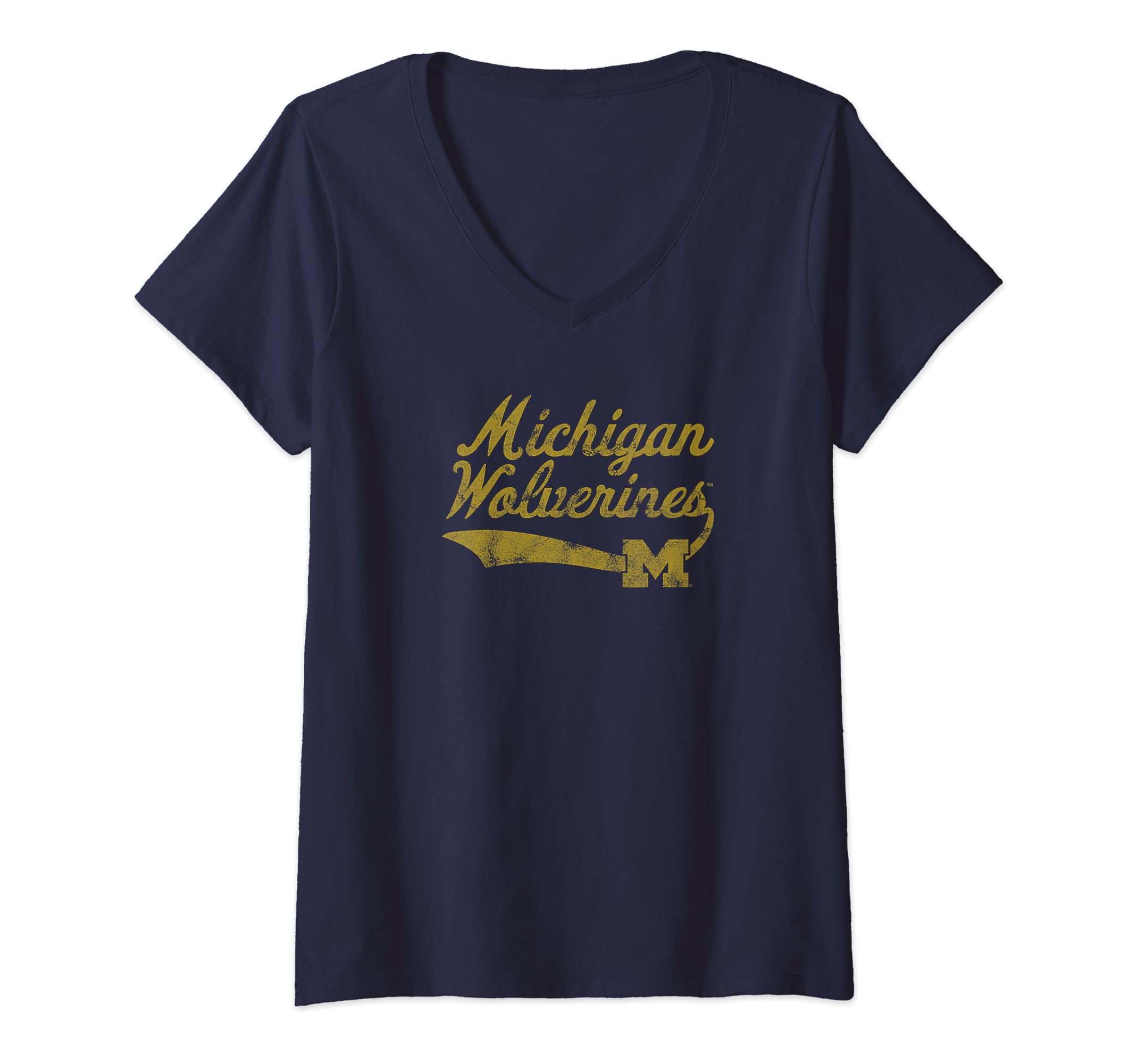 Womens University of Michigan Wolverines U of M Spirit Script V-Neck T-Shirt