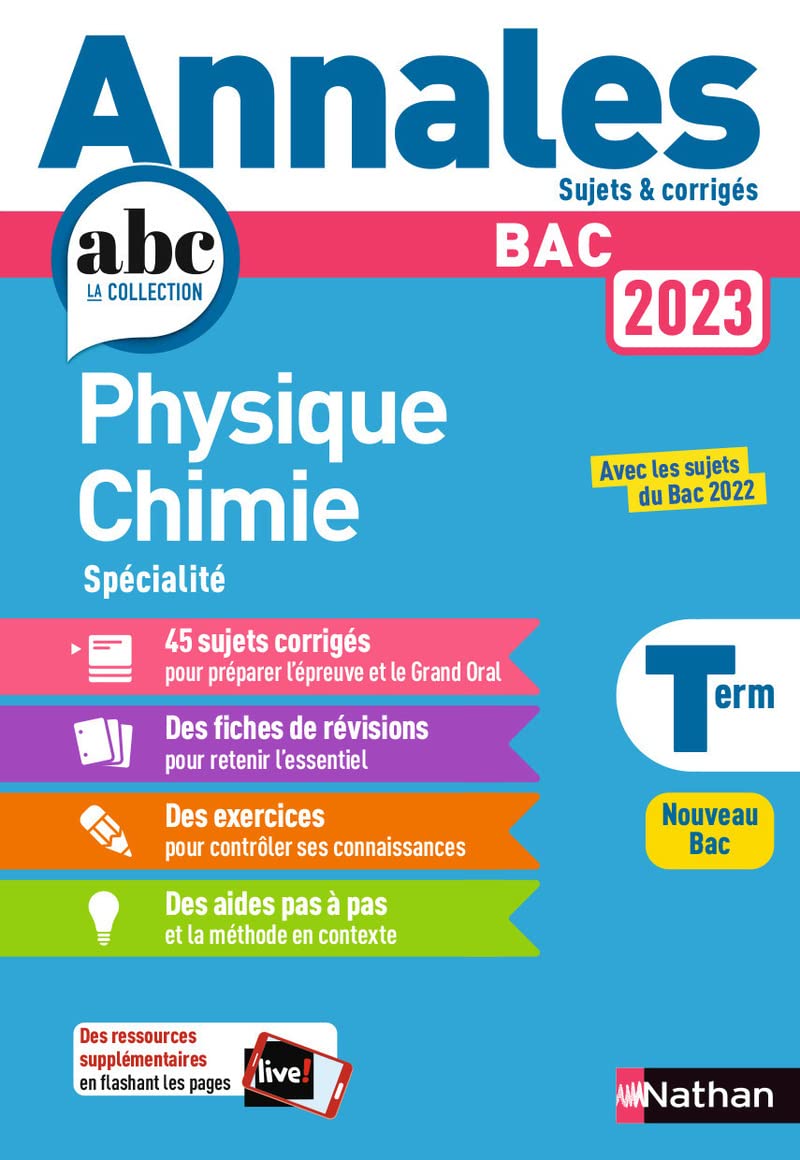 Annales BAC 2023 Physique Chimie Terminale - Corrigé: Annales Sujets & corrigés