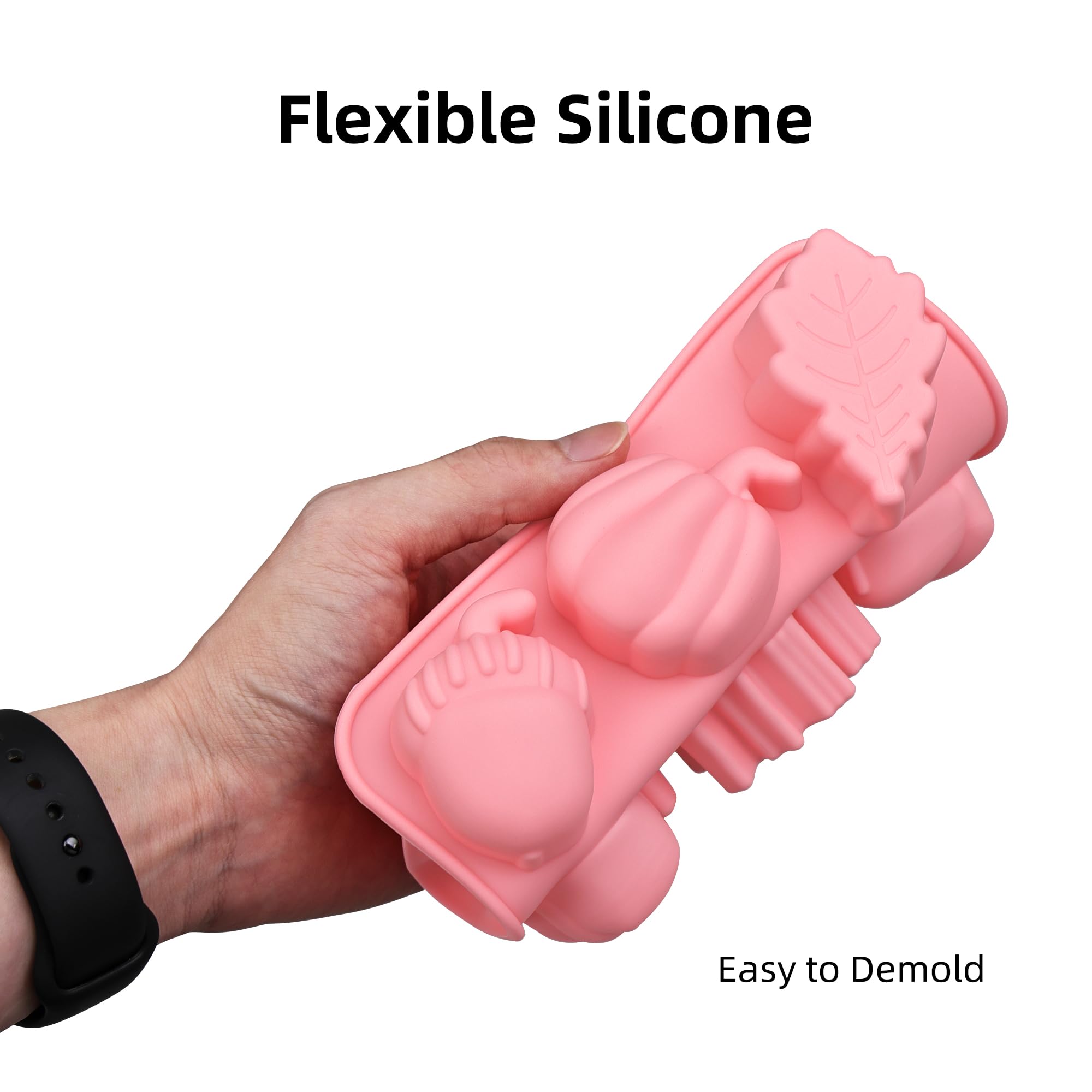 Shinybox Set De 5 Moldes De Silicona Para Chocolate, Tema Otoño Y Acción De Gracias (Calabaza, Bellotas), Moldes 3D Para Niños Y Adultos, Repostería, Caramelos, Jabón