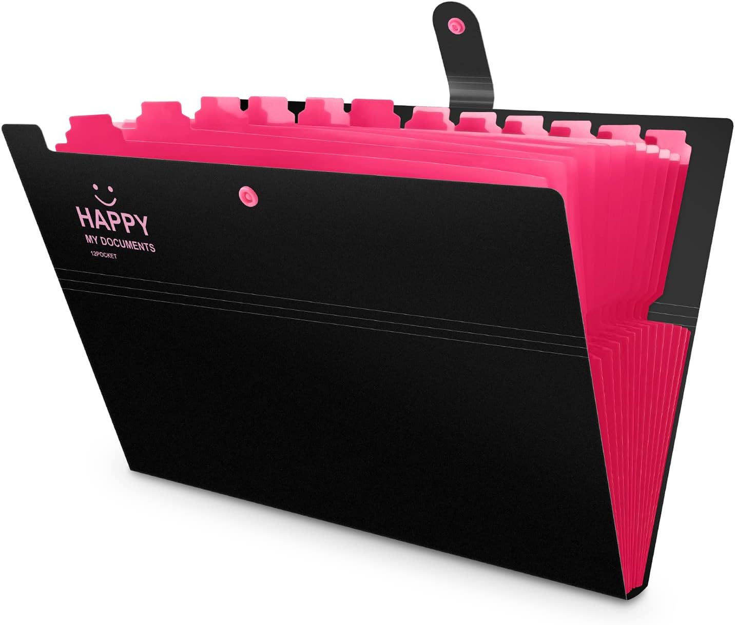12 Pockets Expanding File Folder, HAISSKY Office Folders for Documents with Snap Button,Wallet Folder [Black & Hotpink]