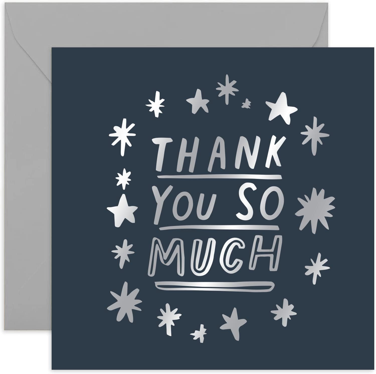 Old English Co. Thanks So Much Sparkle Card - Cute Silver Foil Card for Him or Her | For Men, Women, Friends and Family | Blank Inside & Envelope