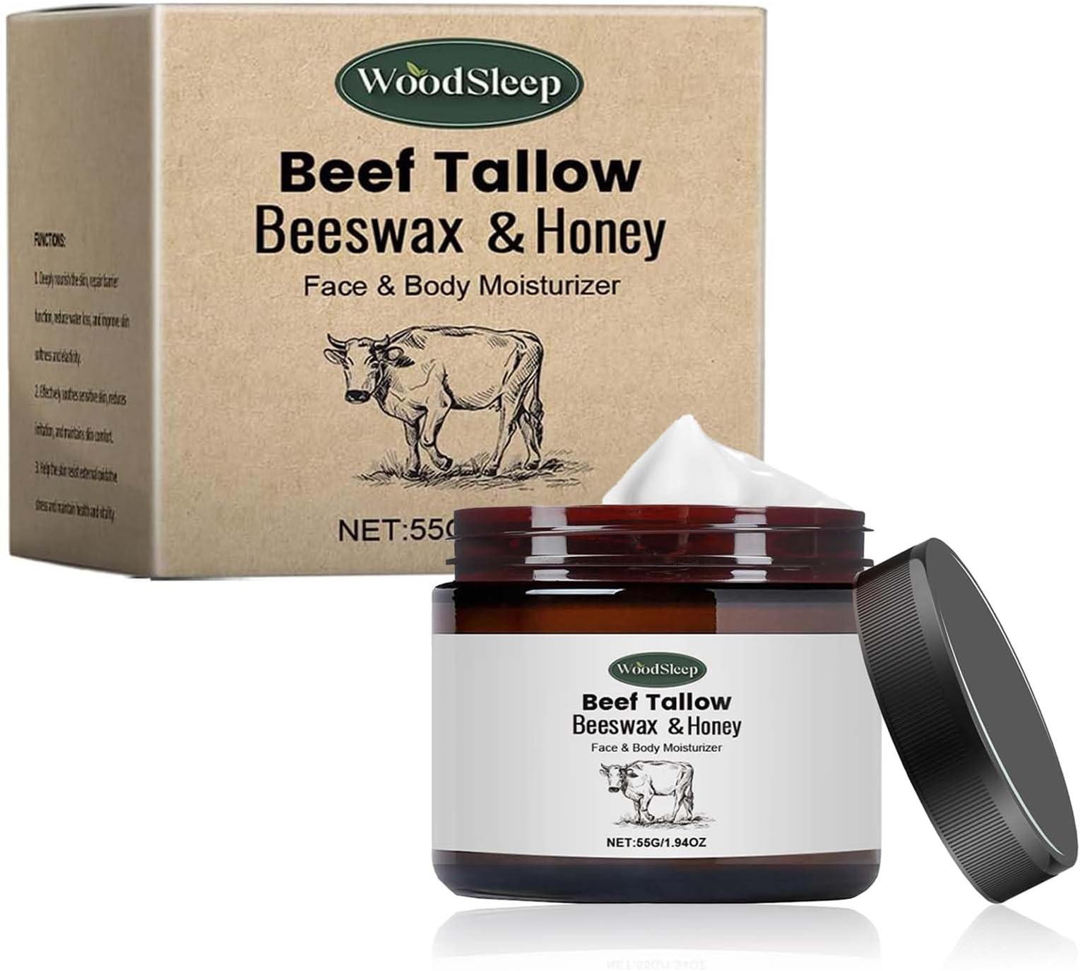 Beef Tallow Honey Cream - Grass-Fed Beef Tallow Face Balm with Honey, Moisturizing Skin Cream for Face & Body, Natural Non-Greasy