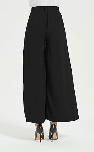 Miniatura 5 de Tronjori Pantalones largos palazzo de pierna ancha casual de cintura alta para mujer, tamaño regular