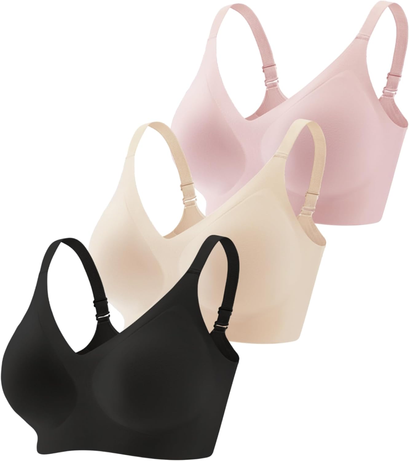 Vinfact 3 Pack Womens Wireless No Underwire Comfort Soft Bras Pullover Jelly Support Seamless Sleep Tshirt Everyday Bralette