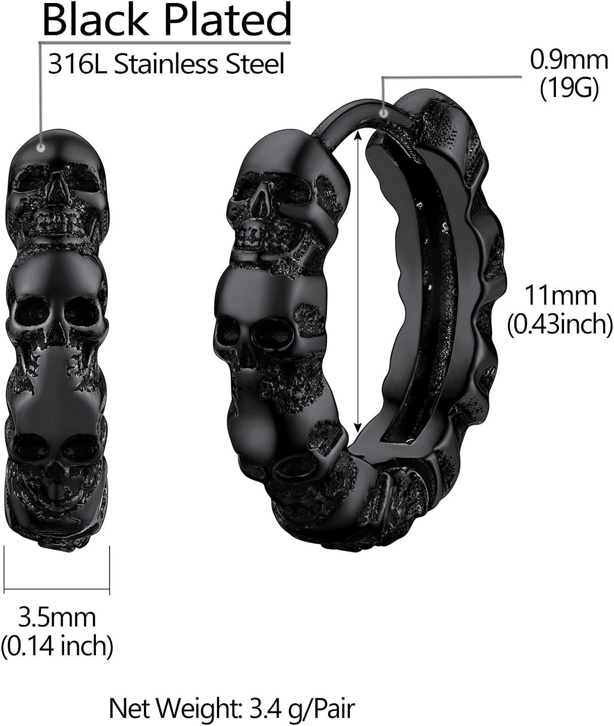 Richsteel Skull Earrings for Women Mens Gothic Stainless Steel/Gold/Black Plated Small Hoop Punk Snake/Dragon Jewelry - Image 5