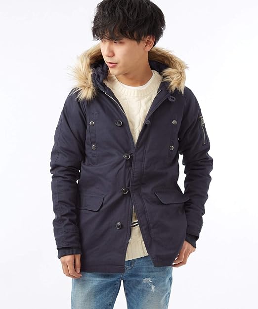 Amazon N 3b メンズ ダウン ショート丈 モッズコート ファー付き N3b ミリタリージャケット ブルゾン ジャンパー ネイビー ｌ サイズ コート ジャケット 通販