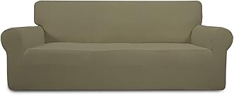 Easy-Going Stretch Sofa Slipcover 1-Piece Sofa Cover Furniture Protector Couch Soft with Elastic Bottom for Kids, Polyester Spandex Jacquard Fabric Small Checks (Sofa, Khaki)
