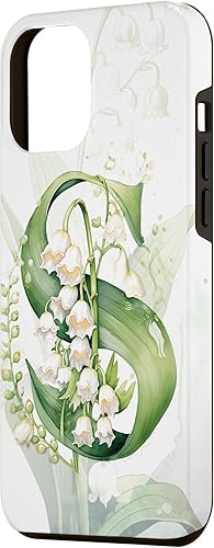 Vista 71 de Funda para iPhone 12/12 Pro Lovely Lily of The Valley Letra S May Birthday Case