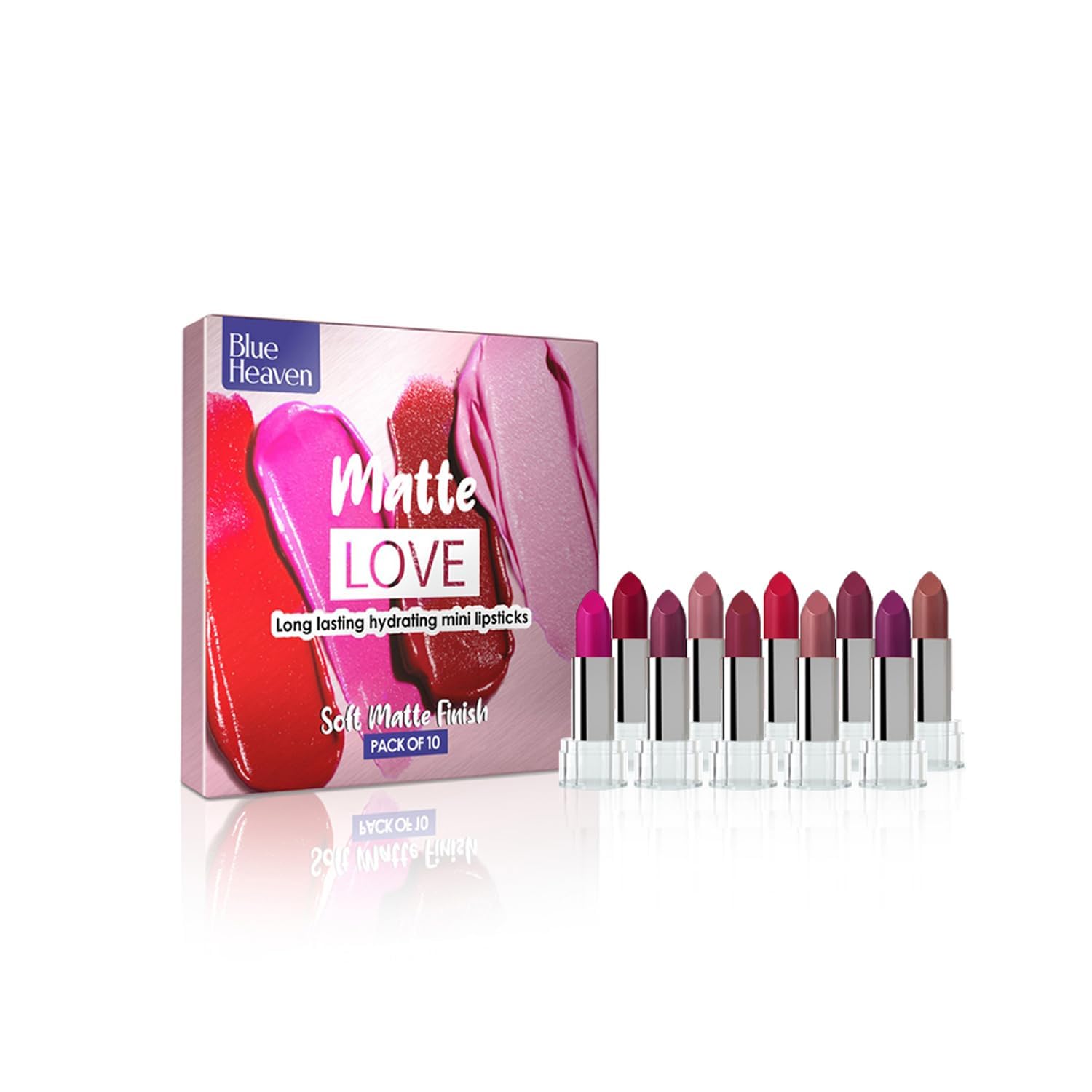 Love Mini Lipsticks pack of 10 | Long Lasting, Hydrating & Moisturizing Mini Roll on Lipsticks for Women | Soft-Matte Finish | 13g