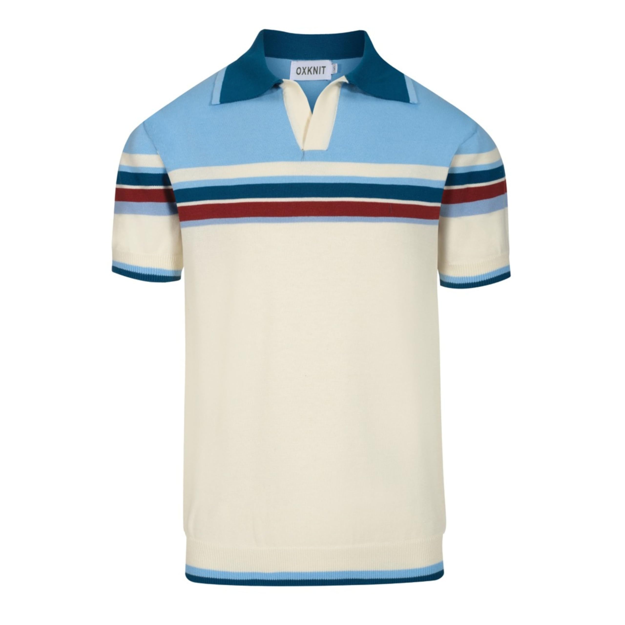 OXKNIT Polo da uomo, a maniche corte, blu, a righe, scollo a V, estiva, da golf, vestibilità regolare