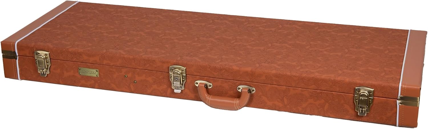 Crossrock Relief Series Jazzmaster/Jaguar Guitar Case for Offset Electric Guitars | Carved Red Wood Finish, Ivory Plush Interior, Lock – Premium Wooden Hardshell
