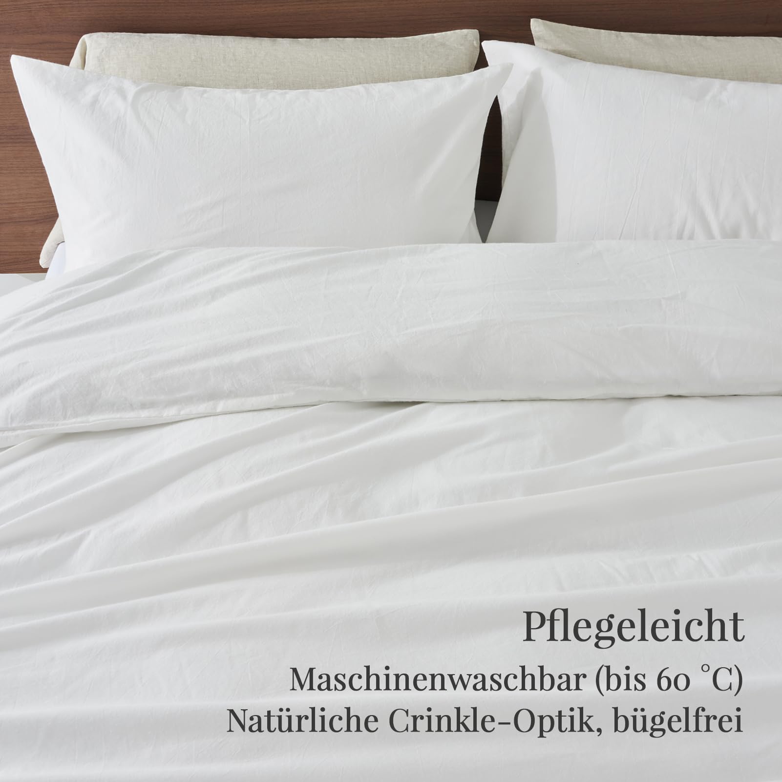 Pościel 135 x 200 cm, bawełna, 4-częściowa, biała, super miękka, 100% bawełna o strukturze lnu, Öko-Tex, 2 poszewki na kołdrę 135 x 200 + 2 poszewki na poduszkę 80 x 80 cm, wszystkie z