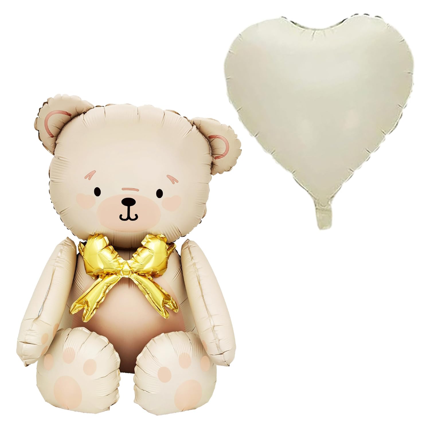 1 Cream-Colored Bear Balloon And 1 Cream-Colored Love Balloon, Cute Cartoon Balloons, Party Decoration Accessories, Holiday Celebration Supplies.